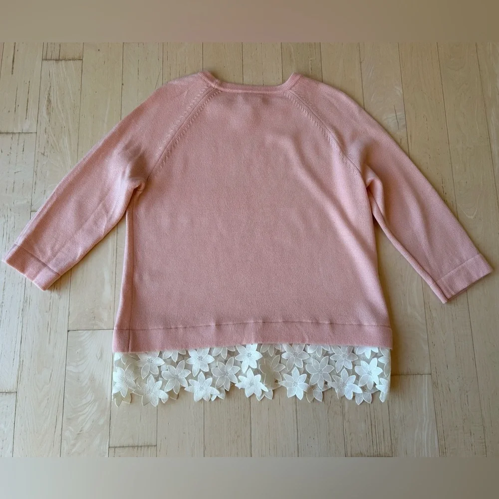 J. Crew Women’s Lace Hem Merino Wool Blend Sweater in Pink Blush Size Small NWOT
